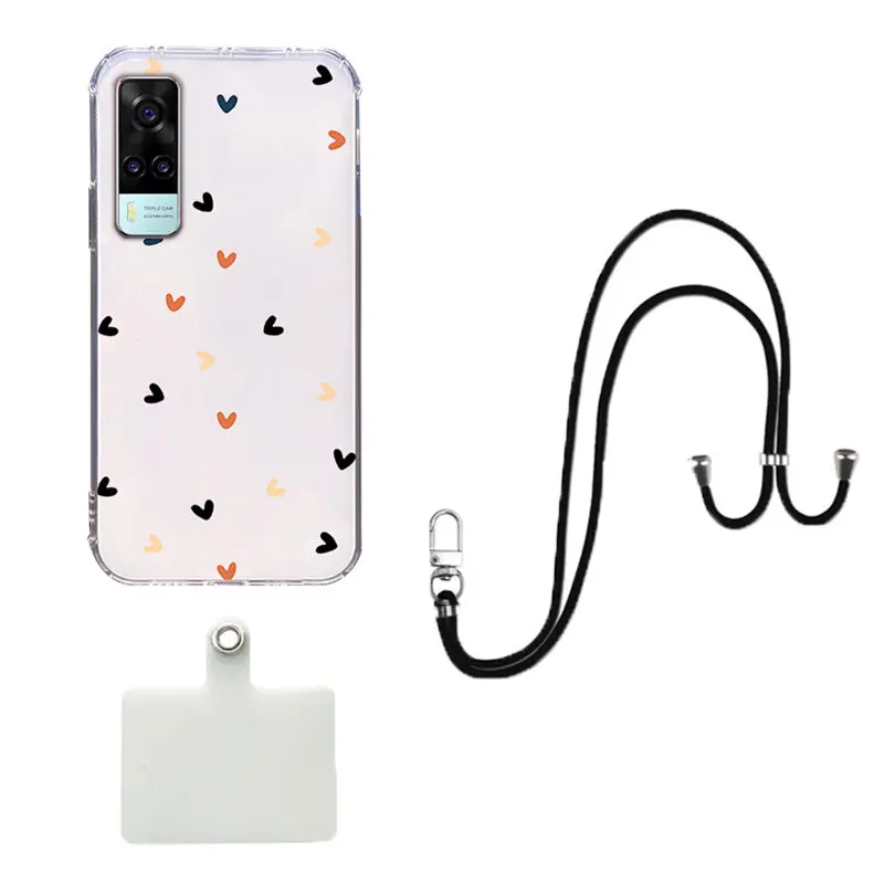 

Crossbody Necklace Chain Cell Phone Case for Vivo Y11 2019 Y20 Y20i Y50 Y30i S1 Pro Y9S Y7S V15 V17 Pro Little Love Hear Cover