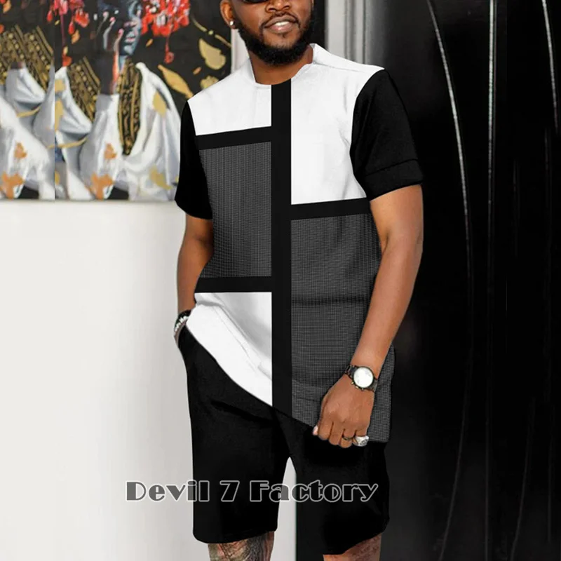 2023 Summer Men‘s Tracksuit Shorts Sets Fashion T Shirt Short Sleeve 2 Piece Suit Oversized Man Clothing Tops Sportswear Outfits