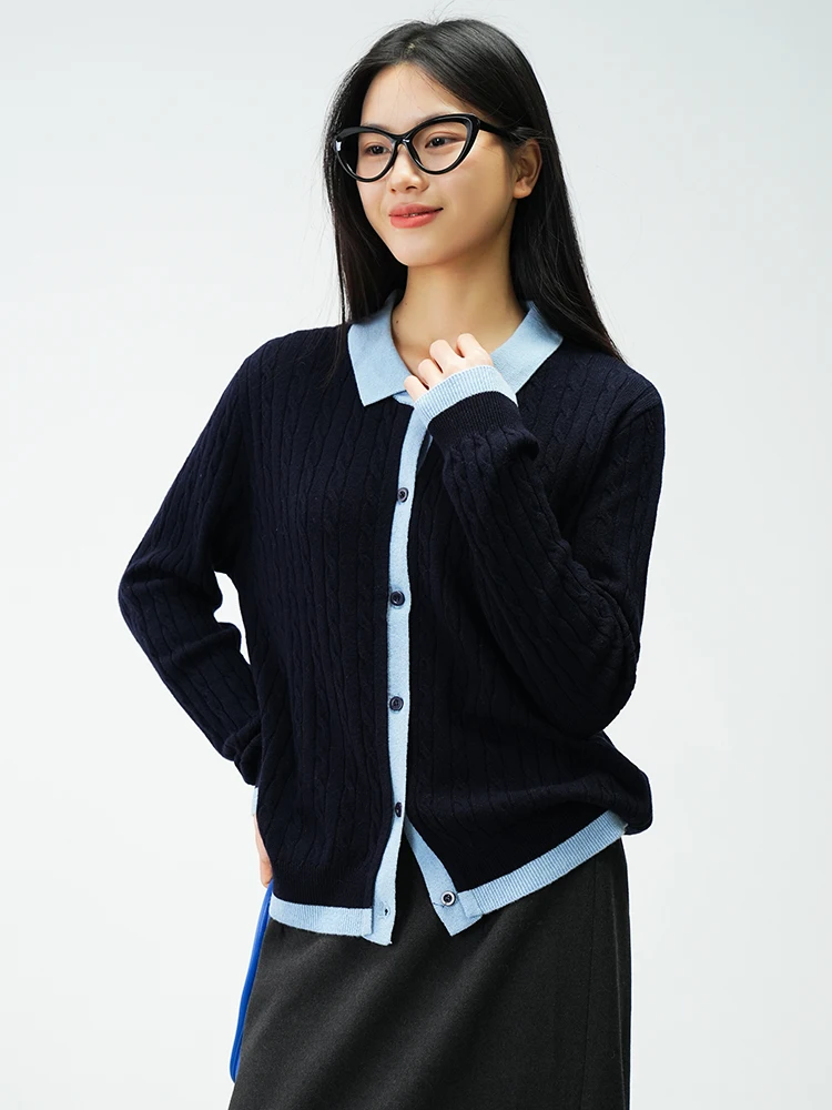 Inner King ~~ ~ Флисовый женский вязаный кардиган с воротником-поло в стиле ретро витой