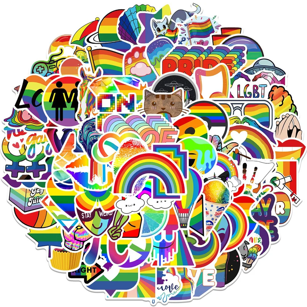 

10/30/50PCS Cartoon Seven-color Rainbow Sticker Decoration Computer Suitcase Skateboard Guitar Waterproof Sticker Wholesale