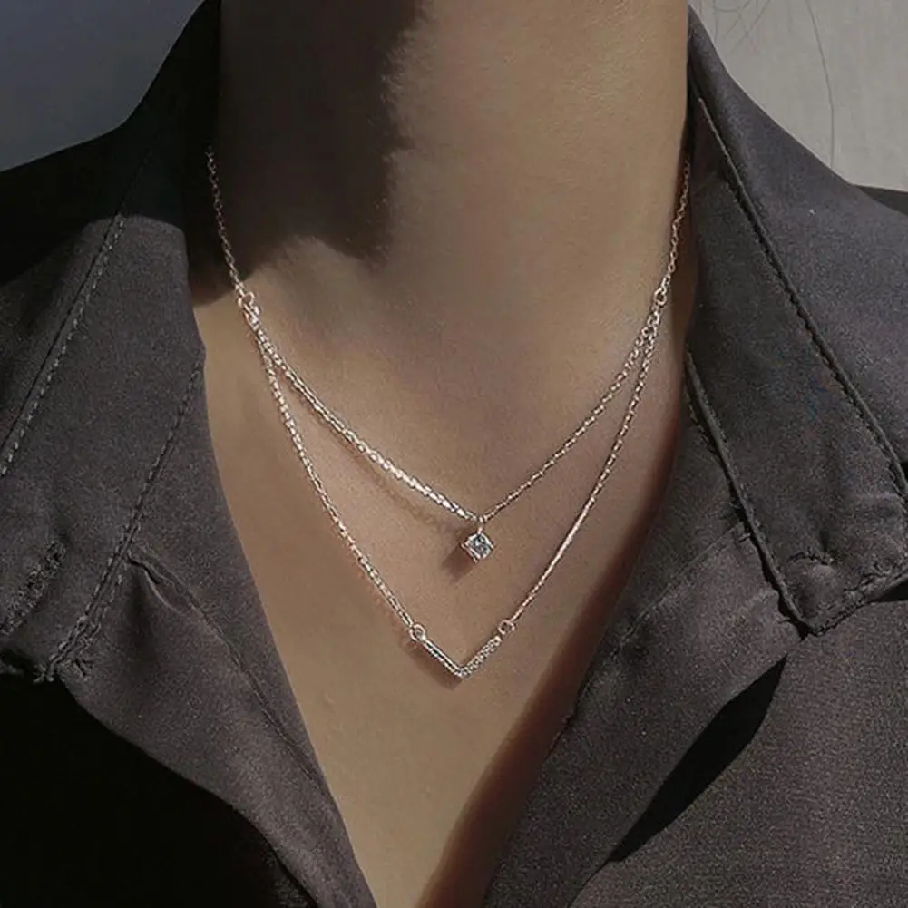 

Silver Popular Collarbone Chain Necklace Exquisite Necklace V-shaped for Dating