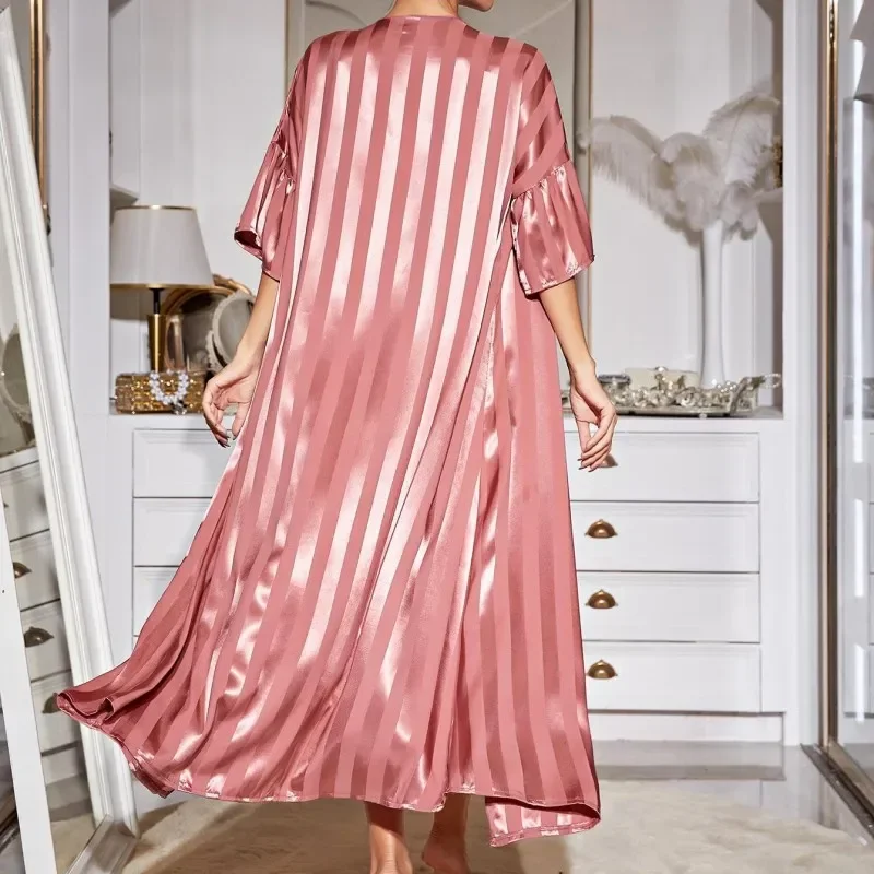 Женские шелковые атласные комплекты халатов в полоску роскошная длинная одежда