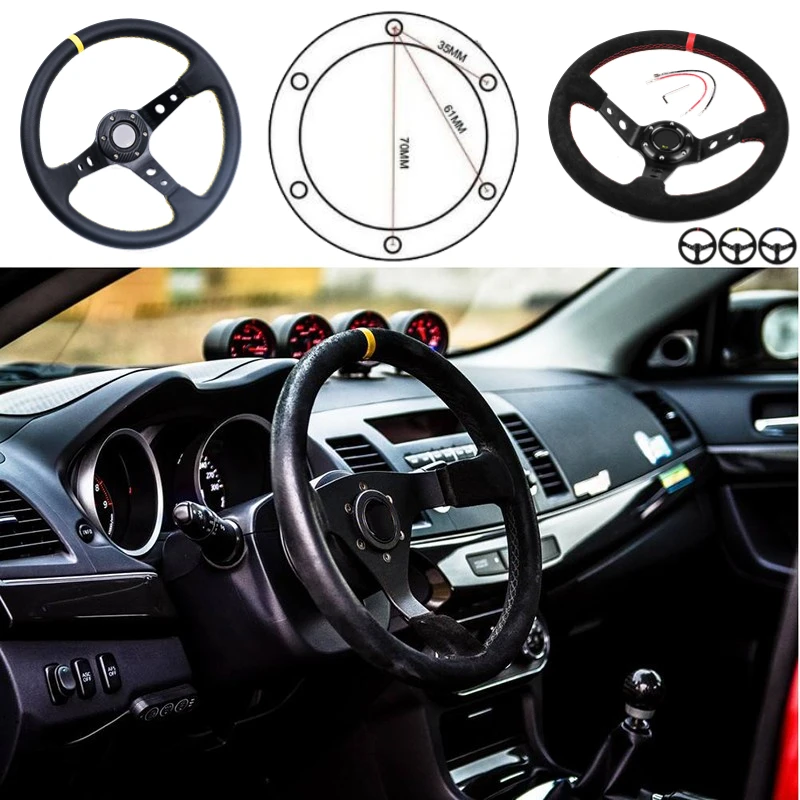 

Universal 14 inch 350mm Suede/PVC Car Accessories Racing Steering wheels Deep Corn Drifting Sport Auto Steering Wheel With Logo