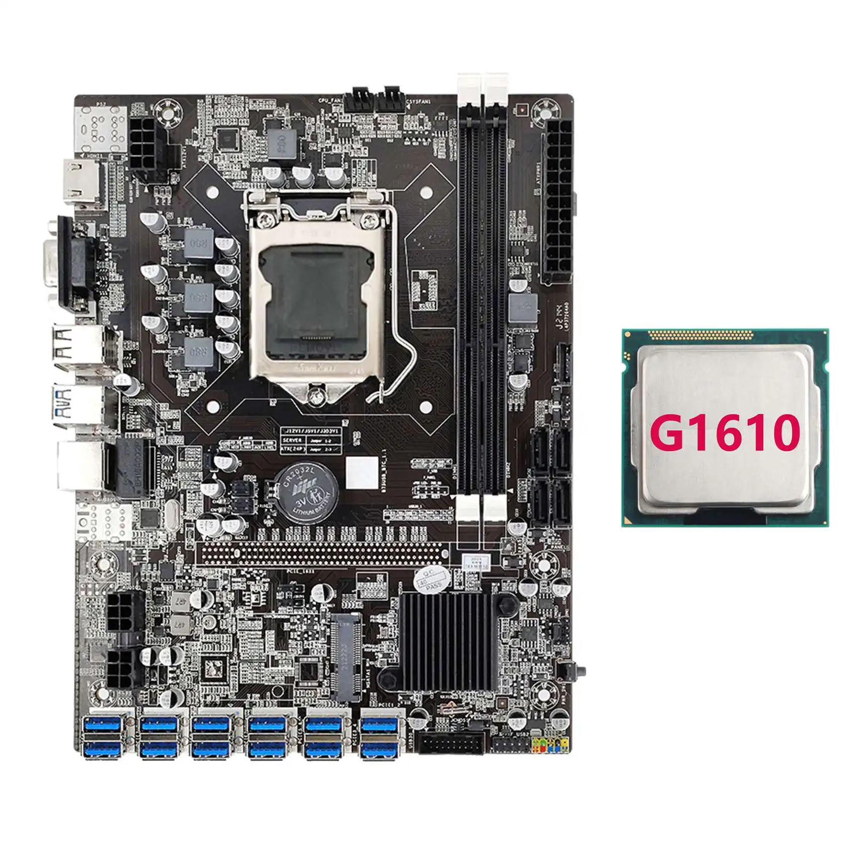 B75 ETH Mining Motherboard 12 PCIE to USB with G1610 CPU LGA1155 MSATA Support 2XDDR3 B75 USB BTC Miner Motherboard