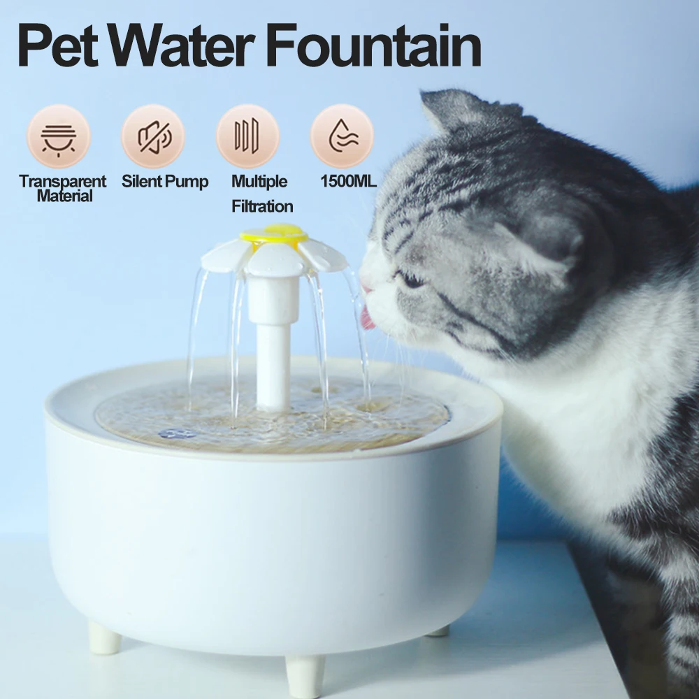 

Pet Auto Water Fountain With Filter 1.5L Dog Water Dispenser Cat Drinking Bowls Cat Water Drinker Mute Fountain Cat Accessories