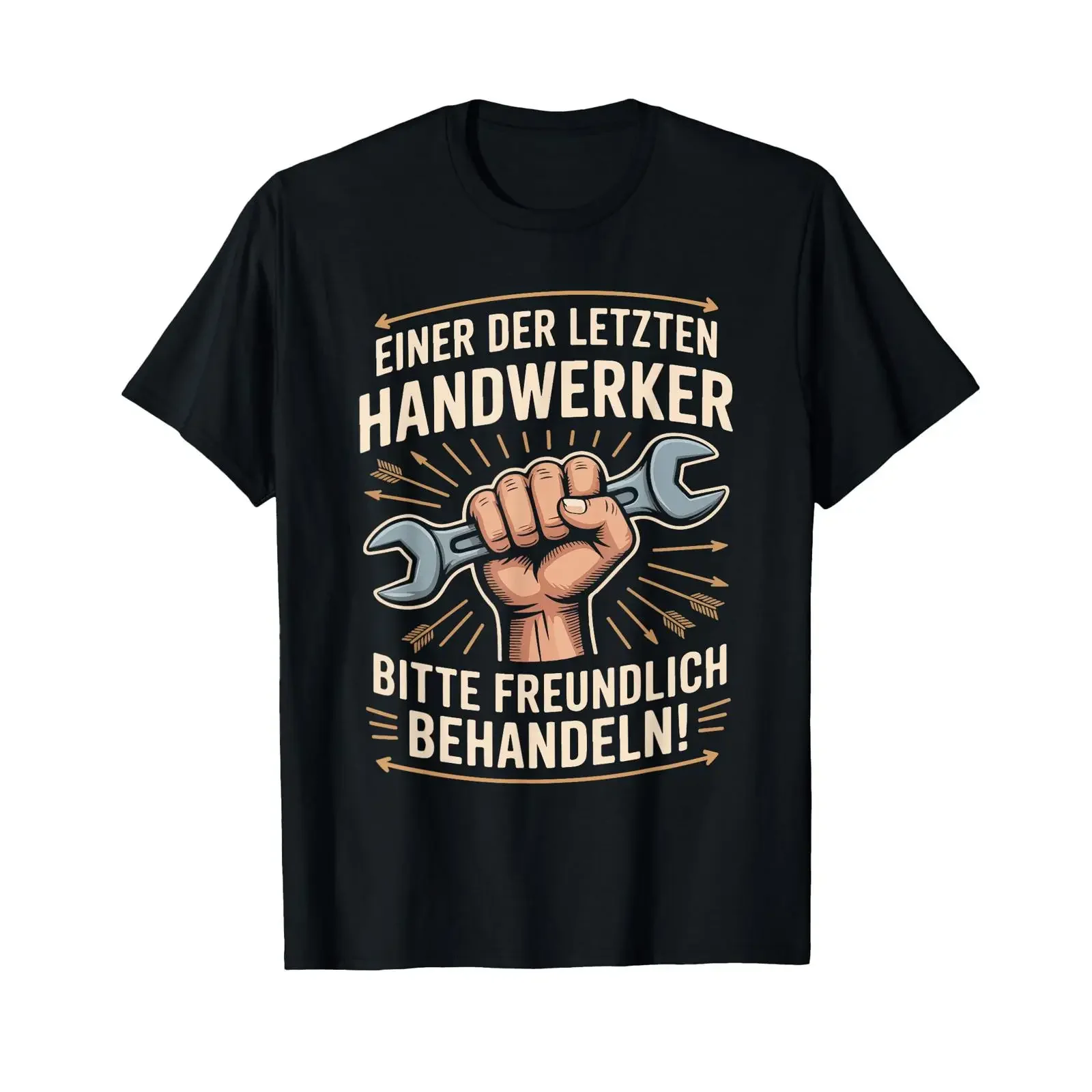 Фото Футболка с немецким текстом «Einer Der Letzten Handwerker Bitte Freundlich Behandelelen», винтажная, с эффектом потертости, универсальная. №1