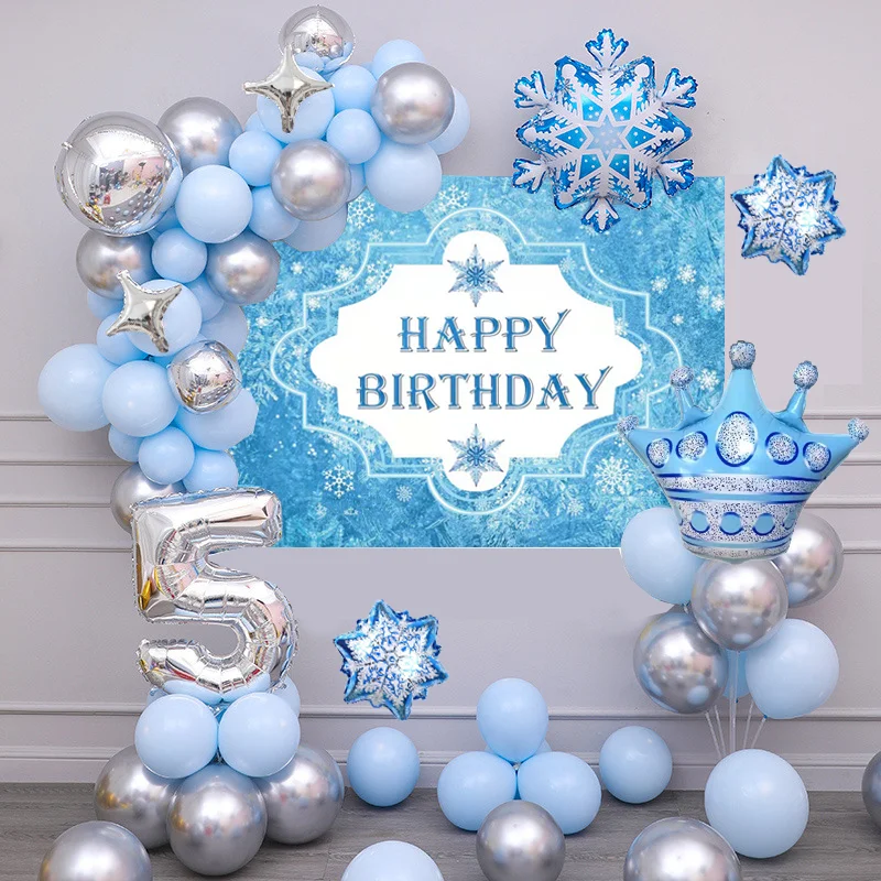 

Winter Theme Snowflake Balloon Garland Arch kit With Snow Backdrop For Wonderland Baby Shower Girls 1st Birthday Party Decor