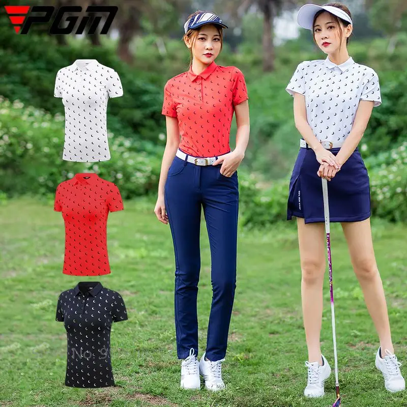 

Женская дышащая футболка PGM с коротким рукавом, женская футболка для тренировок в гольф, облегающие рубашки для гольфа с принтом, топы с отло...