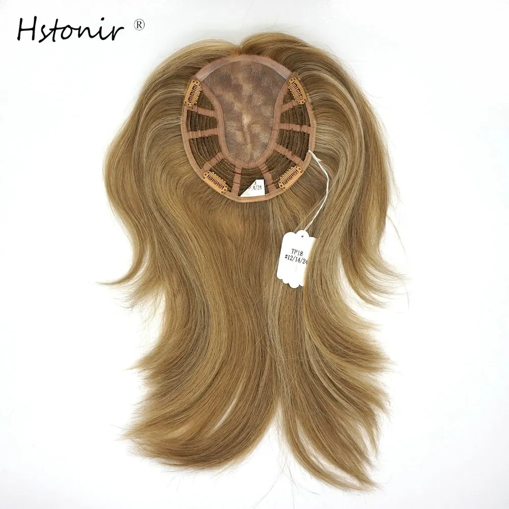 Hstonir European Remy Hair Hairpiece Handtied Magic Top Piece With Clips Toppers For Women Mono Wig Jewish TP18