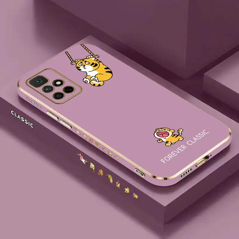 Naughty Little Tiger Luxury Plating Phone Case For Xiaomi Redmi 10 10A 12C 9 10C 9T 9A A1 9C Cover