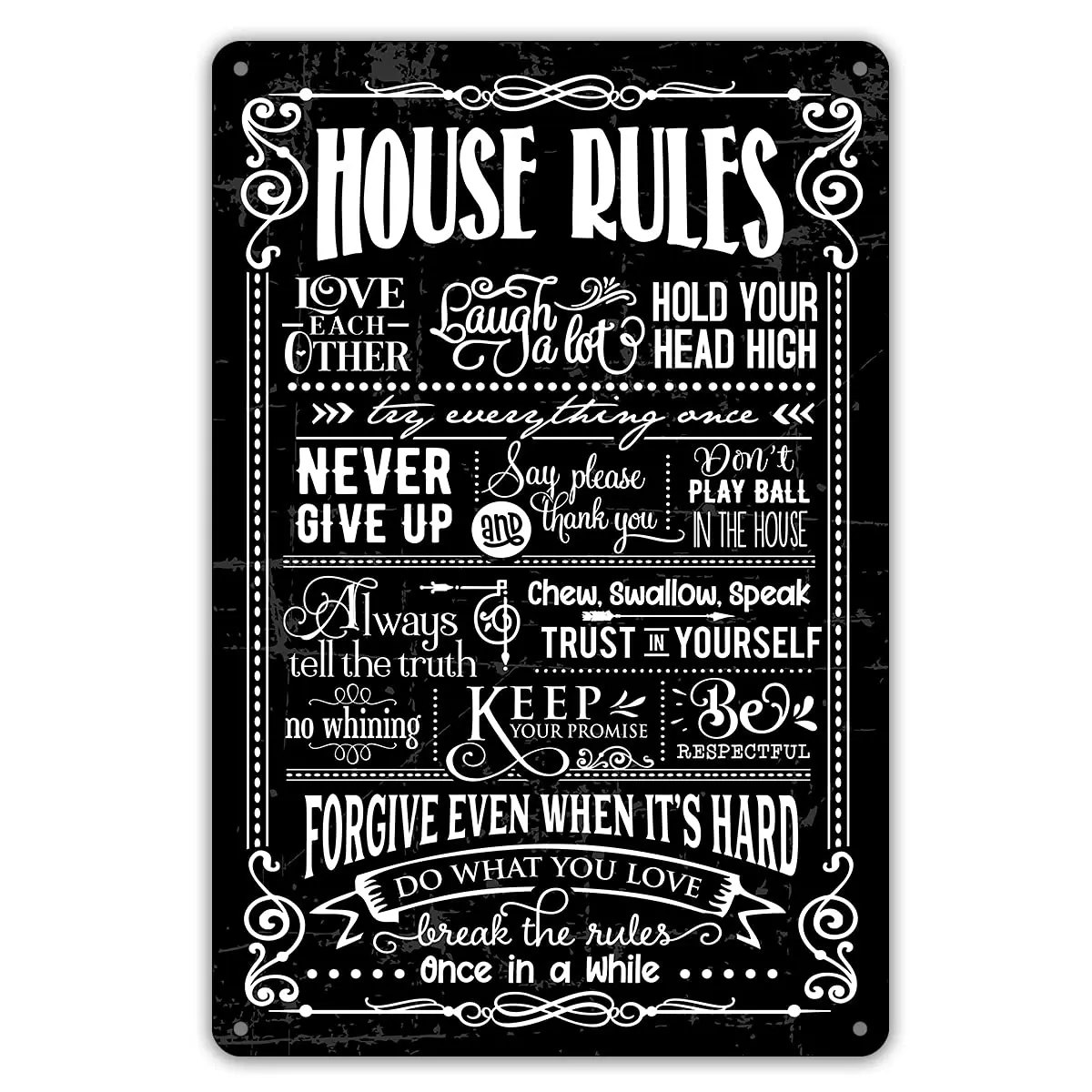 

House Rules Metal Tin Sign Wall Décor Black House Sign for Home Bedroom Living Room Decor