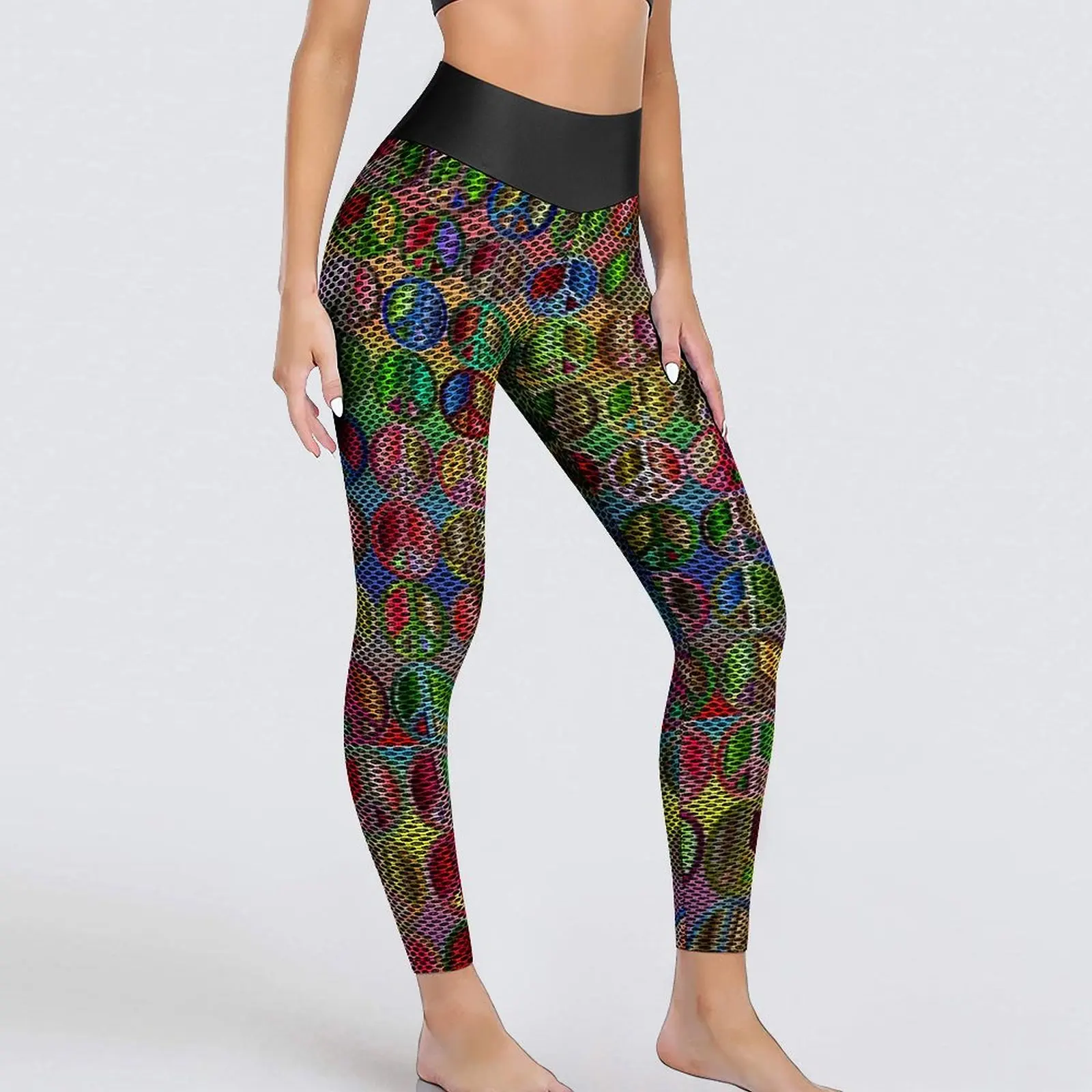 

Colorful Peace Leggings Symbol Print Fitness Running Yoga Pants Lady High Waist Retro Leggins Sexy Stretchy Graphic Sport Tights