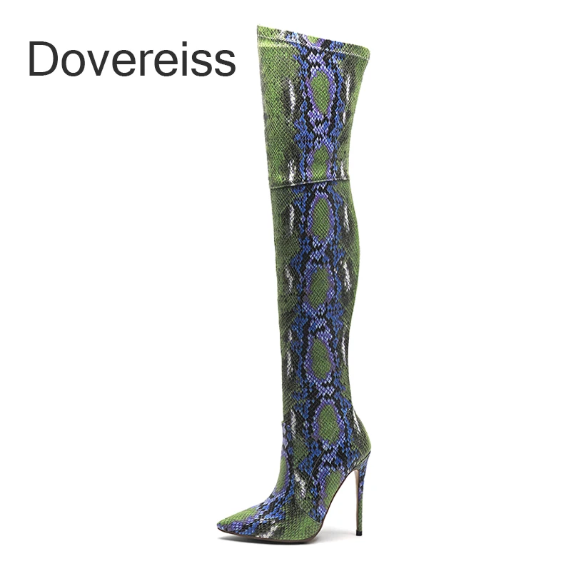 

Winter Over The Knee Boots New Fashion Sexy Green Yellow Clear Heels Stilettos Heels Serpentine Snakeskin Pointed Toe 43 44 45