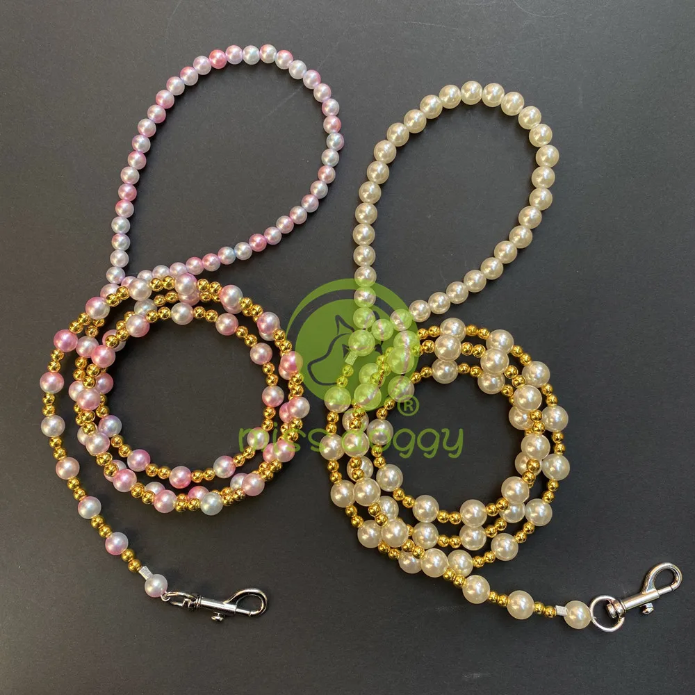 

Luxury Designer Pearl Leash Chain for Small Medium Dogs Wire Traction Rope for French Bulldog Walking Outdoor Puppy Accessories