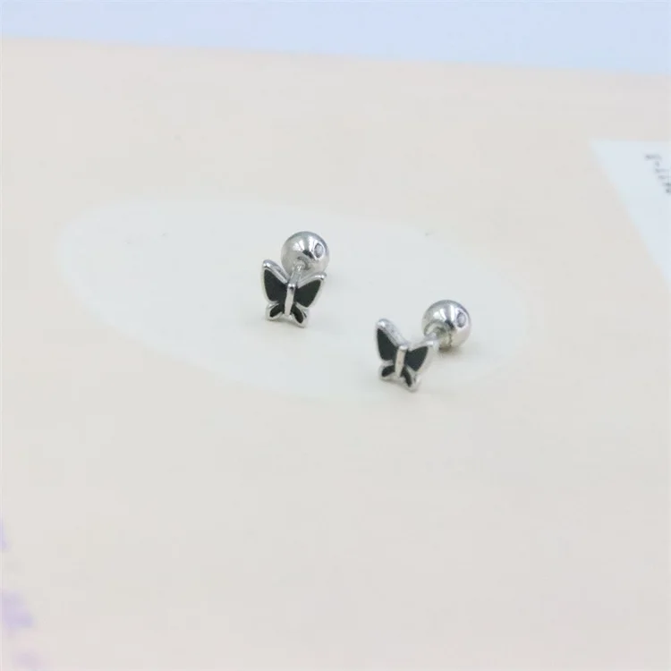 

ZFSILVER 100% 925 Sterling Silver Cute Black Gule Butterfly Screw Ball Stud Earring For Women Charm Jewelry Accessories Gifts