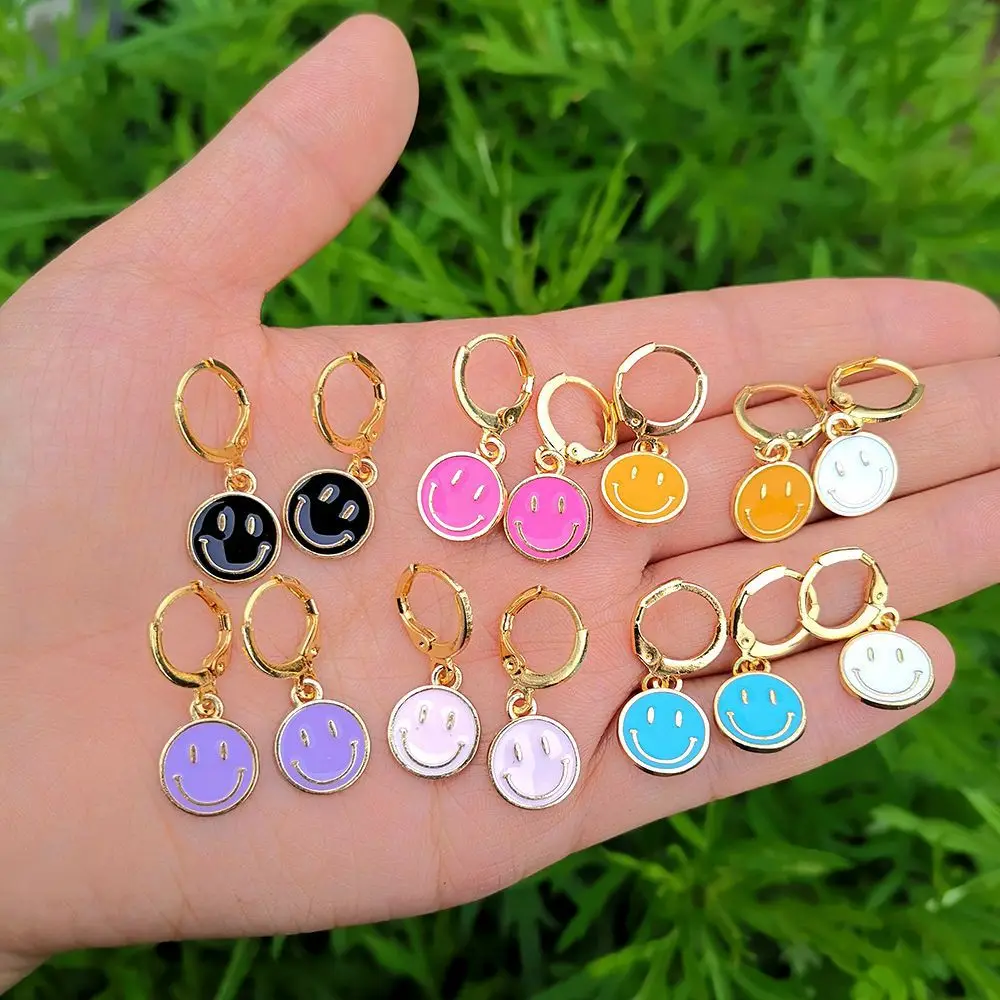 

New Fashion Korean Smiling Face Dangle Earrings Cute Coin Round Earrings for Women Party Jewelry Gift Accessories birthday Gift