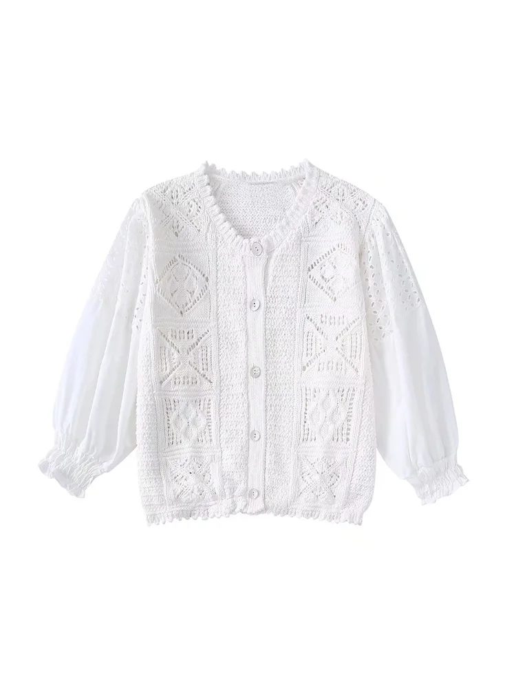

2022 Summer Women Knitting Cardigan Sweaters Casual Solid Hollow Out Half Sleeve Female Sweet Street Sweater Clothing