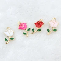 20pcslot fashion jewelry valentines day rose metal charms romantic rose flower with gree leaves oil drop charms