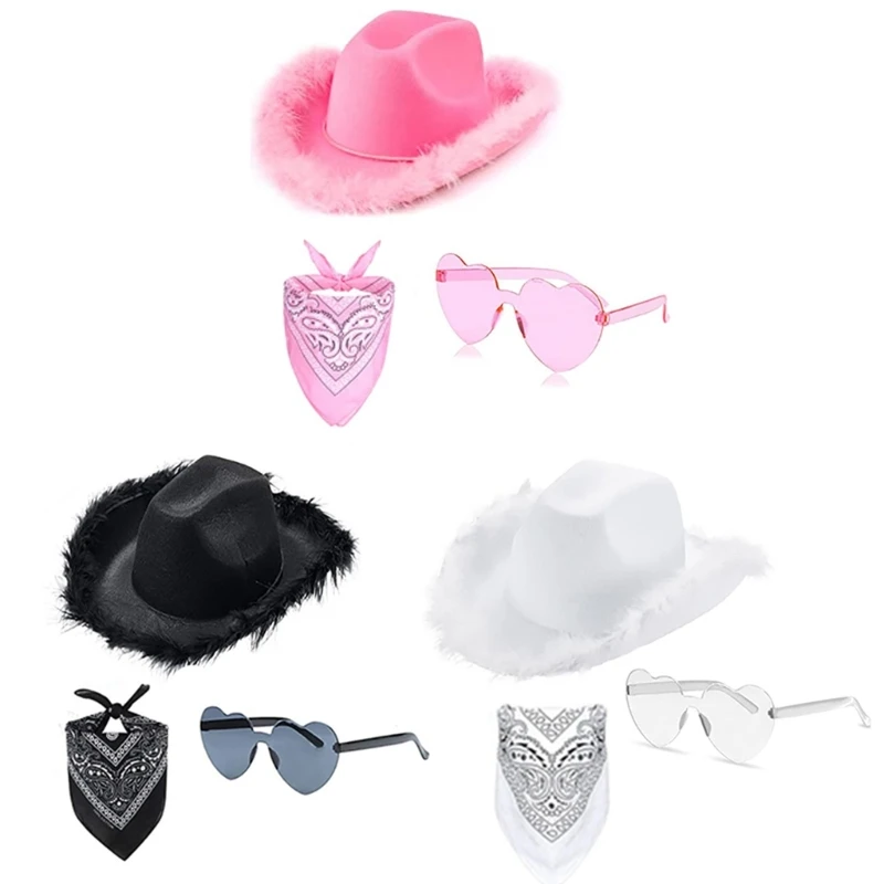 

Cowboy Hat Glasses Bandana Set Bachelorette Bandanas Bridal Party Hat Cowgirl Hat Women Bridal Party Costume