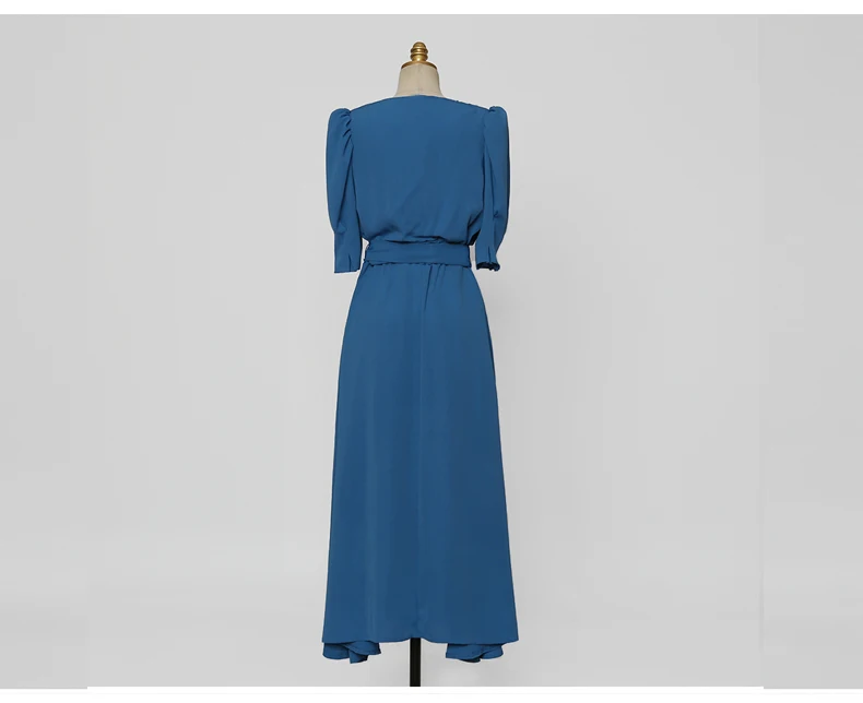 Женское платье во французском стиле элегантное с V-образным вырезом поясом и