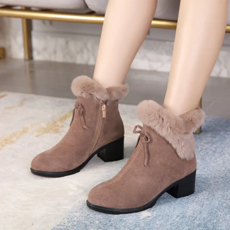 

Women's Winter Boots Warm Fur Ankle Boots Women Black Sexy Women High Heels Round Toe Ladies Shoes Comfortable Zapatos De Mujer