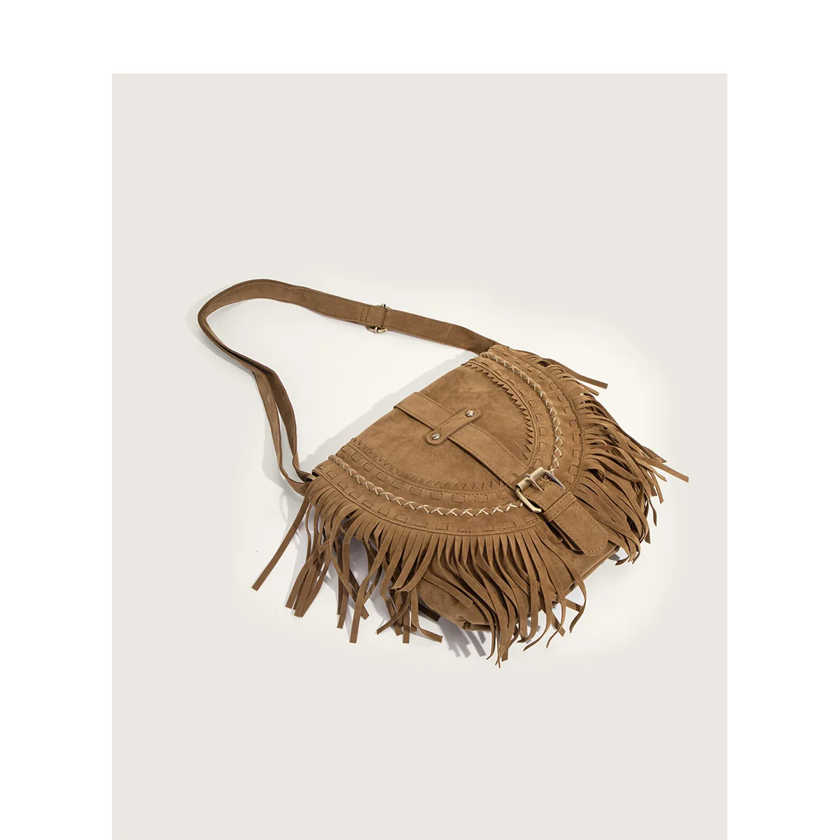Retro Tassel Shoulder Bag Handmade Imitation Suede Saddle Bag New Women All Match Ethnic Style Oblique Cross Bag Women's Bag
