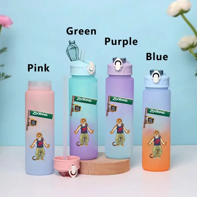 750ML Zootopia Cartoon Large Capacity Plastic Water Bottle Outdoor Sports Leak Proof Portable Gradient Cup