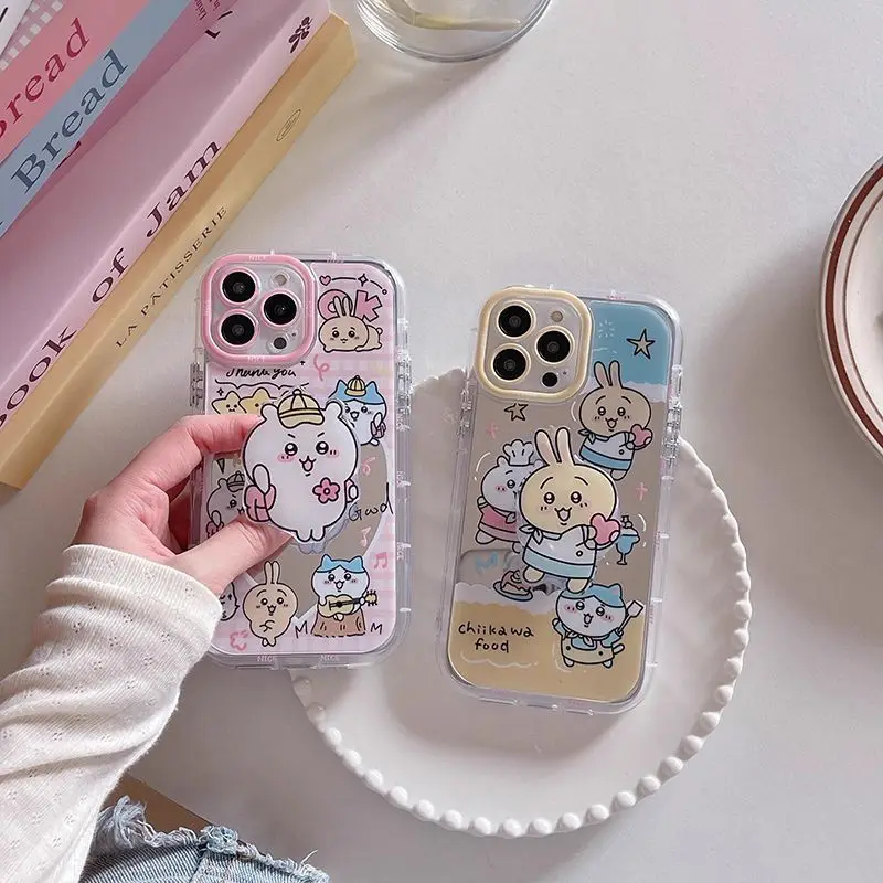 Фото Милый чехол для телефона Kawaii Chiikawa Anime Usagi с зеркалом, мягкий чехол с мультяшным дизайном и воздушной подушкой для iPhone 15 14 13 12 11 Pro Max, очень красивый №3