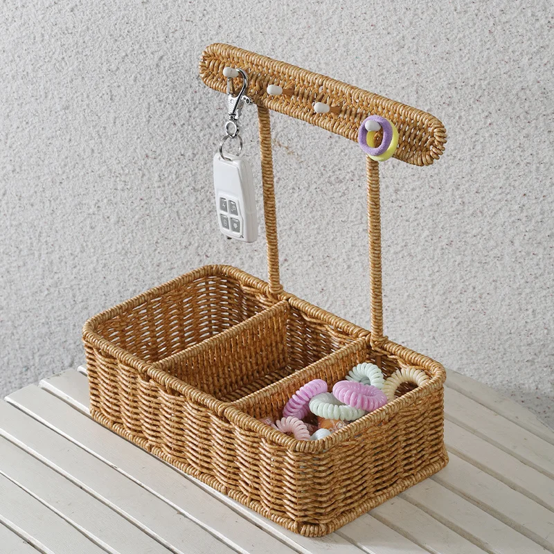 

Подвесная корзина для хранения ключей, креативная плетеная корзина из искусственного ротанга для домашнего веранда, Настольная коробка для хранения ювелирных изделий и косметики