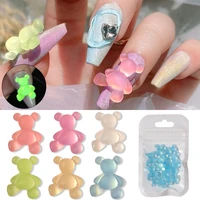 8pcs 3d luminous nail jewelry crystal gems cute bear nail art rhinestone beauty diy candy color manicure decoration