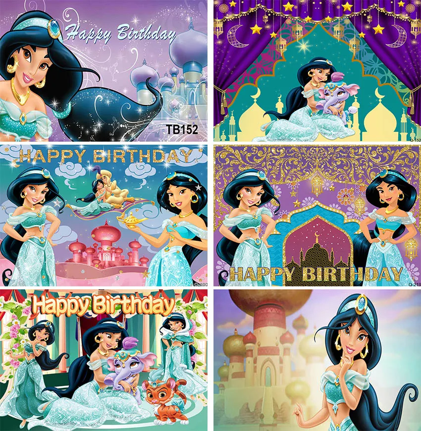 

Princess Jasmine Aladdin Backdrop Girls Happy Birthday Party Baby Shower Newborn Photography Background Kids Photographic Banner