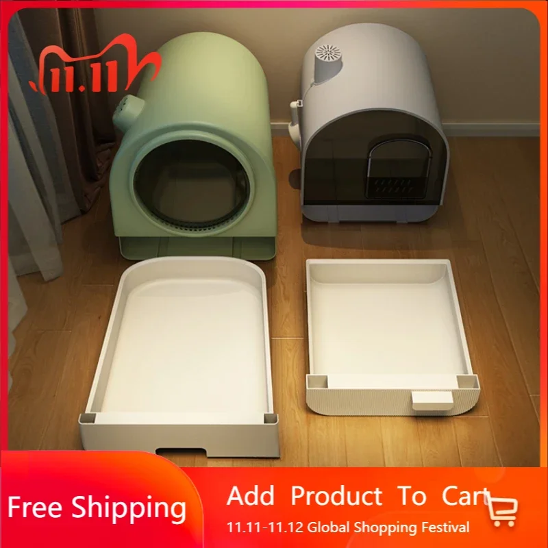 

House Toilet Cat Bedpans Deodorization Leak Proof Sandbox Clean Cat Bedpans Indoor Enclosed Kedi Tuvaleti Cat Supplies QF50CB