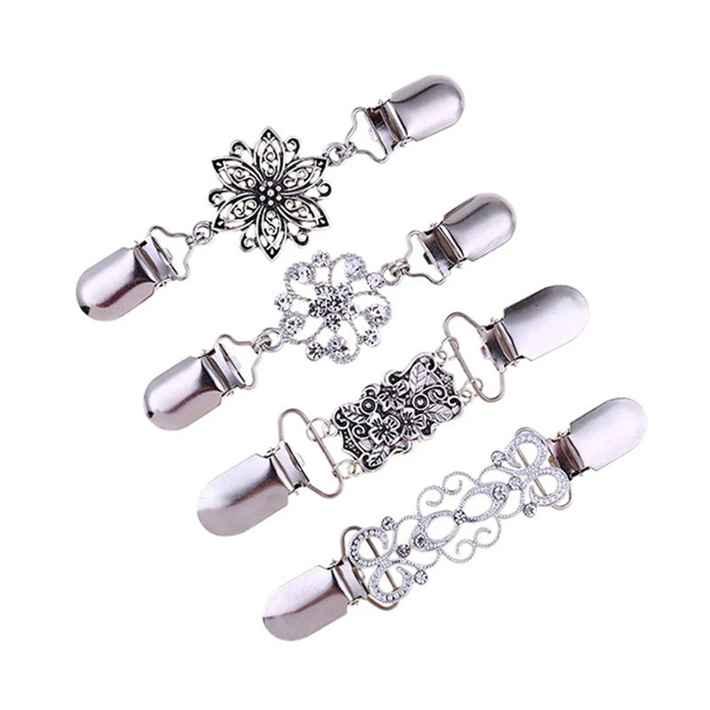 

4 Pcs/set Cardigan Shirt Sweater Collar Clip For Women Charm Lady Brooch Shawl Chain Jewelry Accessories