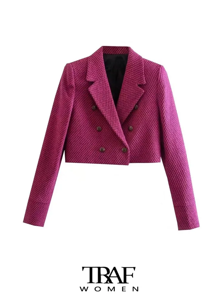 

Пиджак женский твидовый двубортный с отложным воротником и длинным рукавом