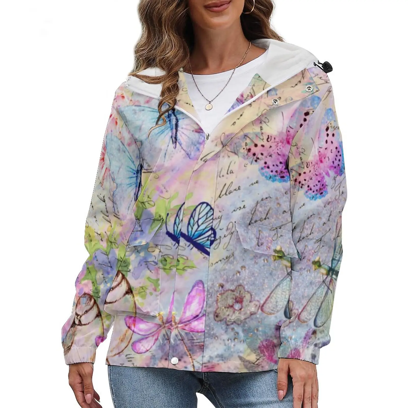 

Retro Butterfly Warm Jackets Woman Floral Rose Birds Outerwear Casual Winter Coats Vintage Design Waterproof Jacket Large Size