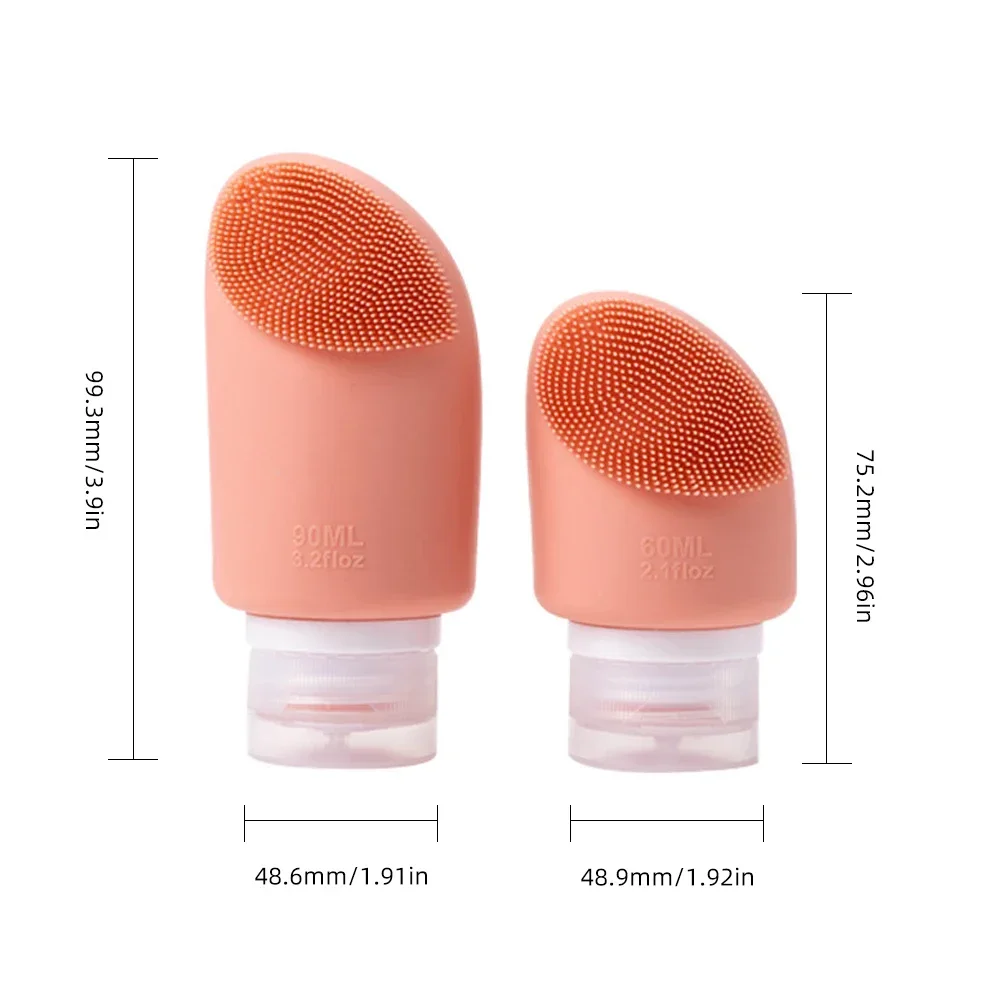 60/90ml Soft Silicone Sample Container Empty Lotion Squeeze Tube For Facial Cleanser Shower Gel Refillable Bottles With Brush