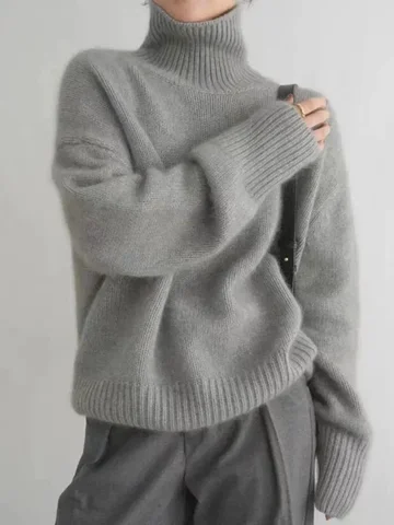 Женский кашемировый свитер, повседневный свободный плотный вязаный пуловер из 100% чистой шерсти с высоким воротником, в Корейском стиле, Осень-зима