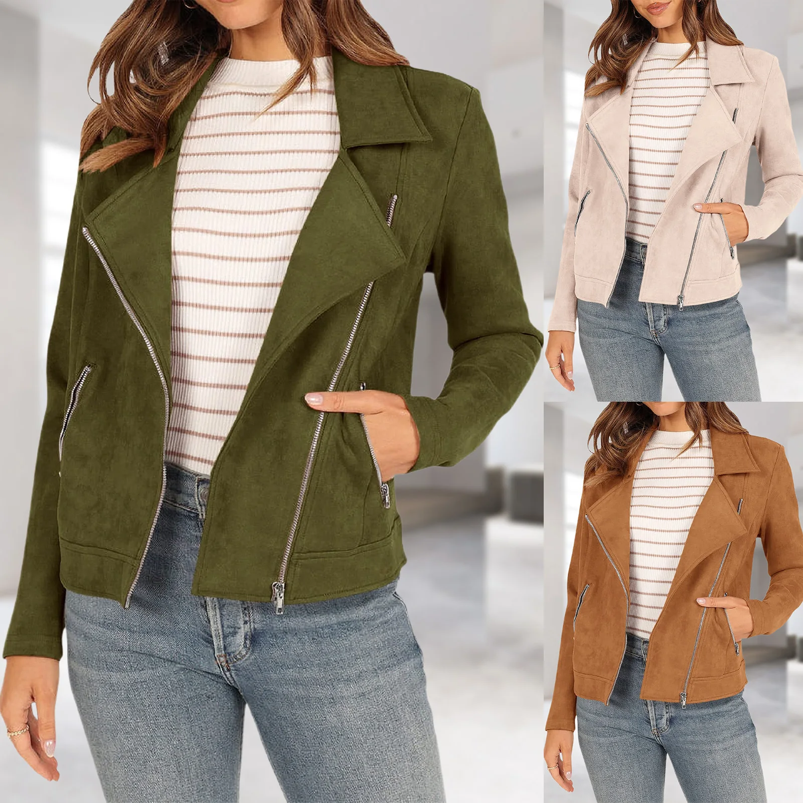 

Warm Thick Women Fashion Jacket Solid Color Zip Up Long Sleeve Coat Loose Fit Coats with Pockets Casual Style Daily Outfit