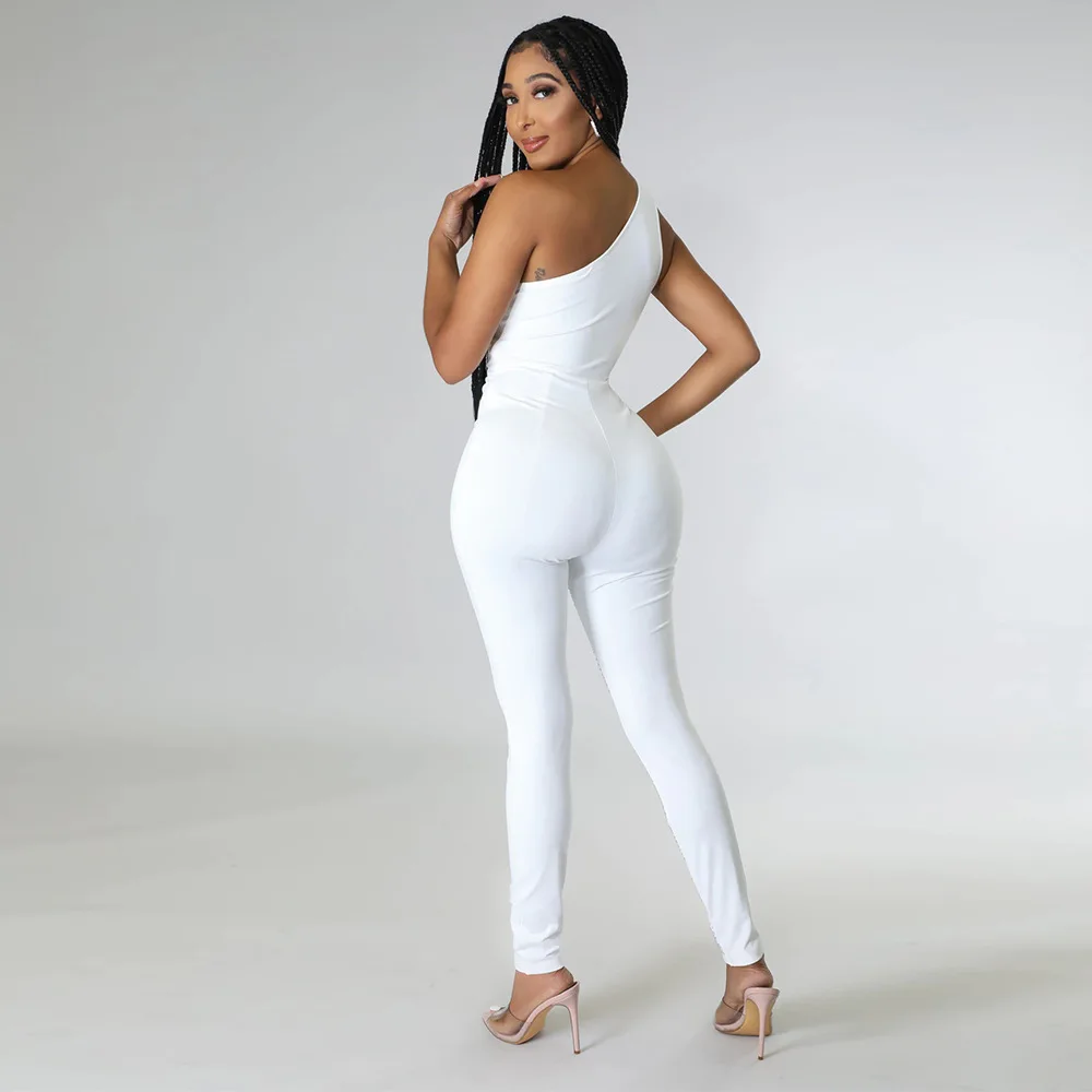 Women Jumpsuit 2023 New Sequins Sexy Hollow One Shoulder Slim Waist Pencil Pants Bodysuits Fashion Nightclub Party Jumpsuit