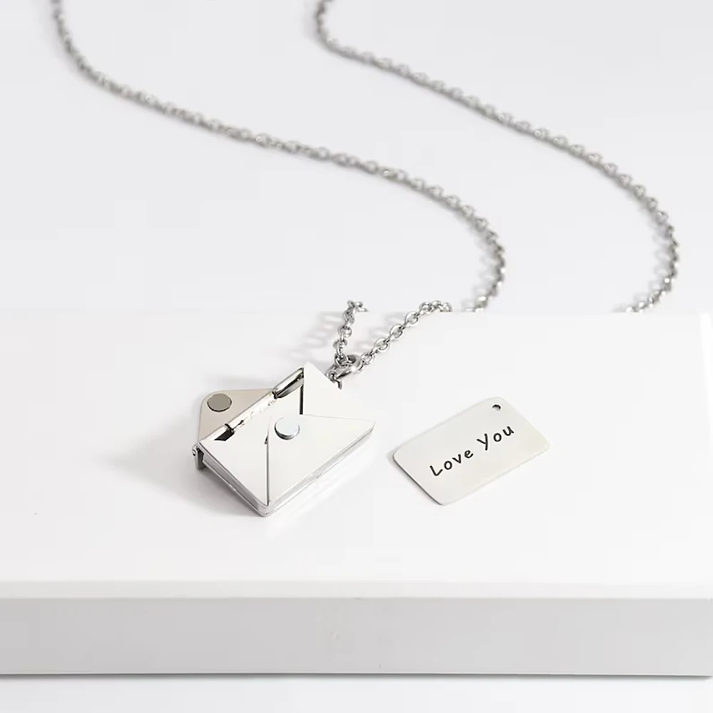 Personalized Message Envelope Necklace Custom Engraving Love Letter Stainless Steel Jewelry Confession for Valentine's Day Gifts