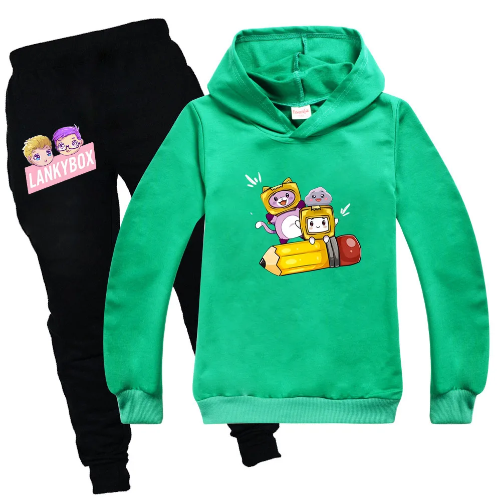 Kids Lankybox Hoodie Long Sleeve Casual Boys Sweatshirts Cartoon Tops Harajuku Unisex Girls Clothes Sudadera Thin Pants 2pcs