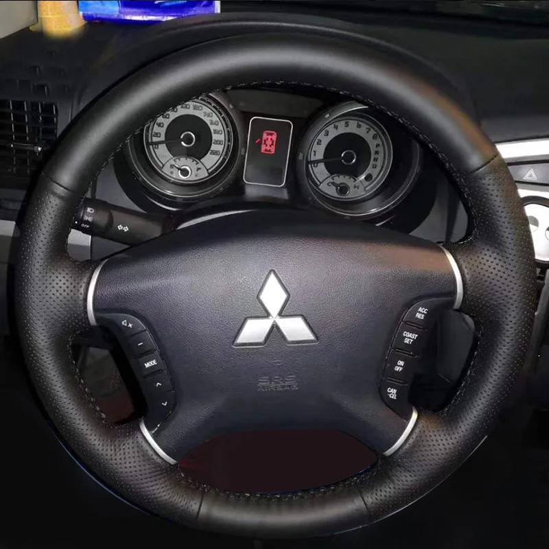 

for Mitsubishi Galant 2008-2012 Pajero 2007-2014 Black Left and right perforation Leather car Steering Wheel Cover