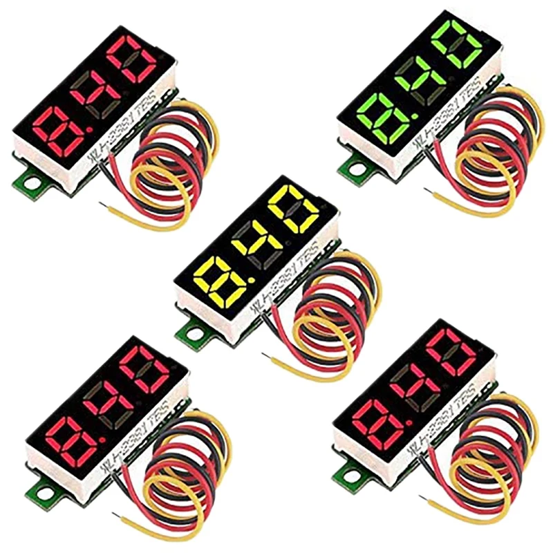 

5 Pcs Voltmeter Gauge Tester,0.28 Inch Three-Wire DC 0-100V Voltmeter LED Display Accurate Pressure Measurement