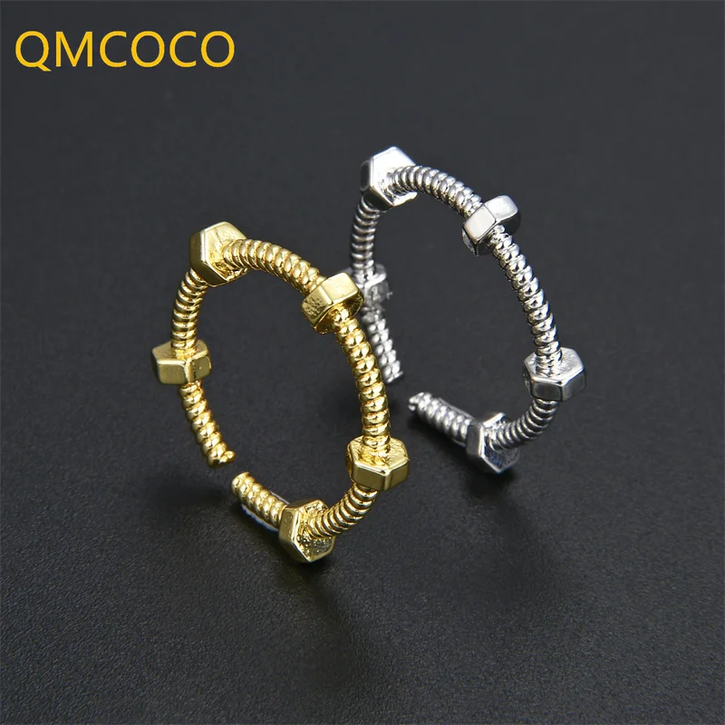 

QMCOCO INS Style Exaggeration Silver Color Geometric Open Rings For Woman 2022 New Fashion Korean Fine Jewelry Accessories