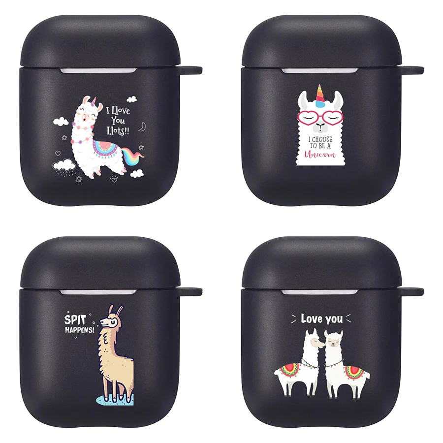 

Cartoon Alpaca Llama Case For Airpods 1 2 Silicone Bluetooth Headphone Cover Air Pod Earphone Box Black Coque
