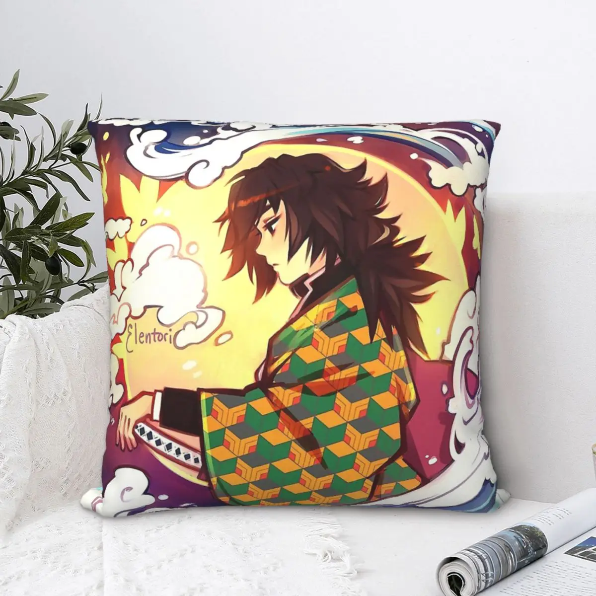 

Giyuu Hug Pillowcase Demon Slayer Kimetsu no Yaiba Anime Backpack Cushion Livingroom DIY Printed Throw Pillow Case Decorative