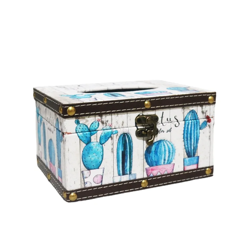 

American Country Retro Wooden Leather Tissue Box Living Room Bedroom Cartoon Creative Light Luxury Napkin Paper Storage Box