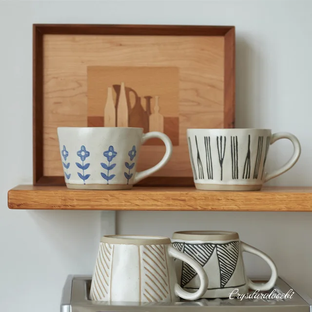 

Vintage Coffee Mug Unique Japanese Retro Style Ceramic Cups, 380ml Kiln Change Clay Breakfast Cup Creative Gift for Friends