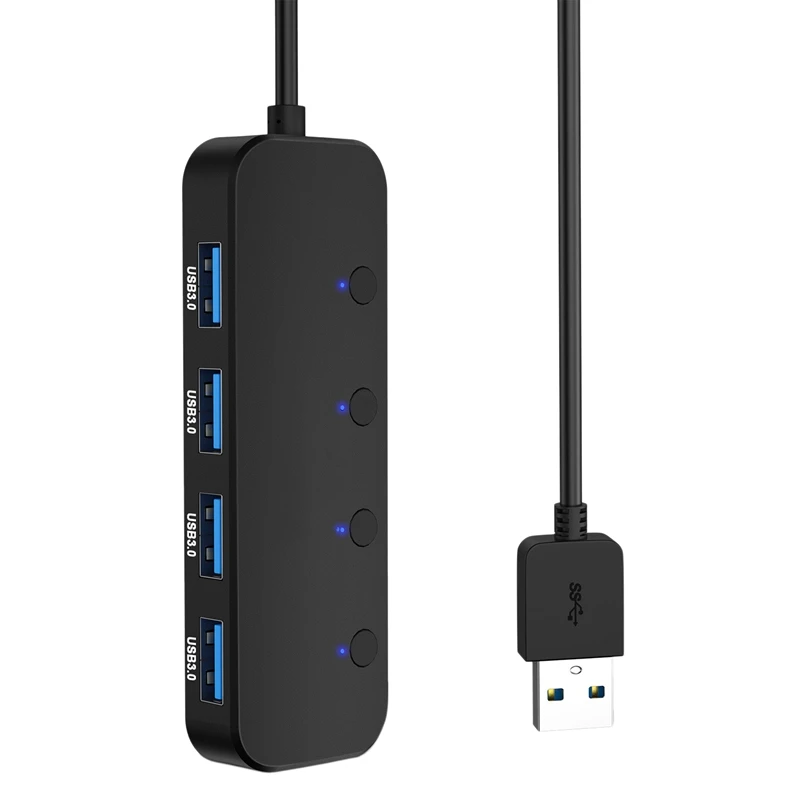 

USB Hub 4 Ports USB 3.0 5Gbps Hub Splitter One To Four Extender With Independent Power Switch And LED For Laptop PC