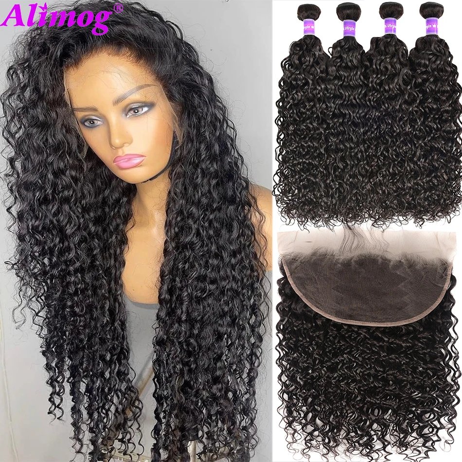 Transparent Lace Frontal With Bundles Peruvian Water Wave Bundles With Closure 5x5 HD Lace 100% Remy Curly Wave Human Hair